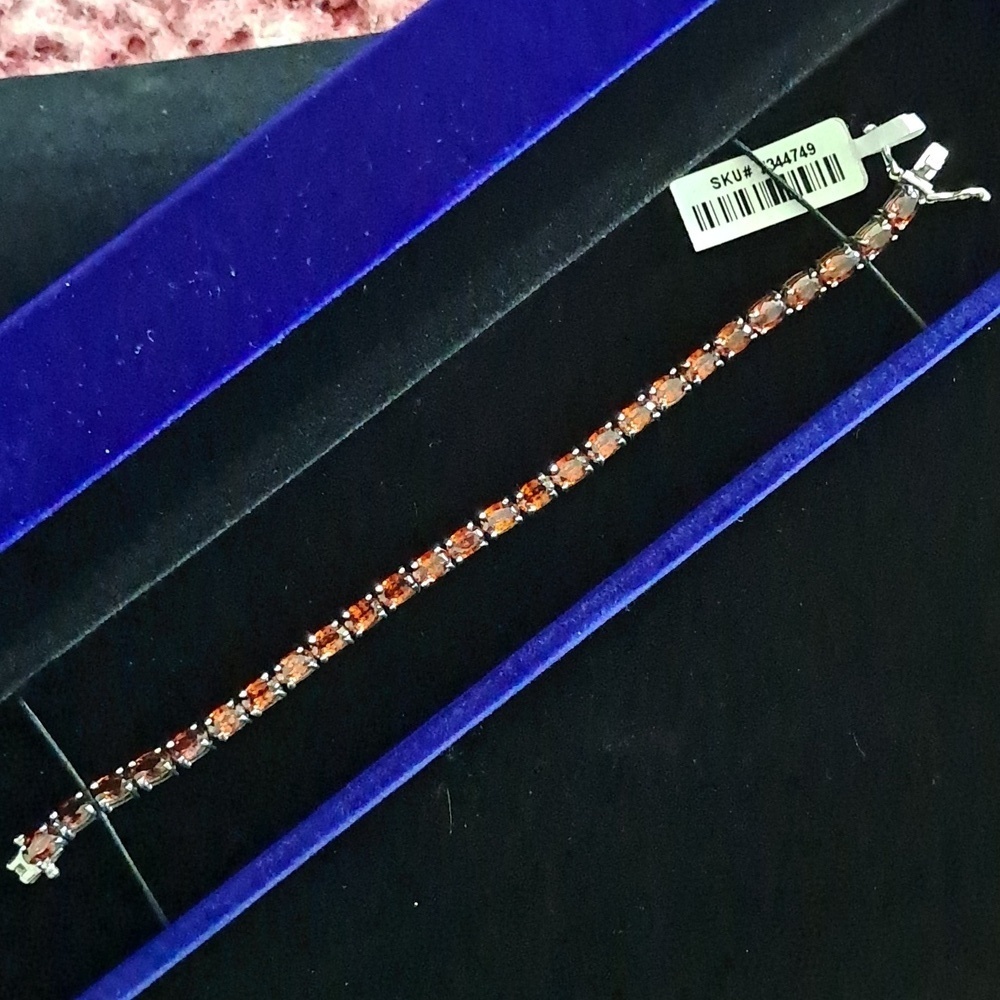 Natural Red Zircon Tennis Bracelet in 925 Sterling Silver.